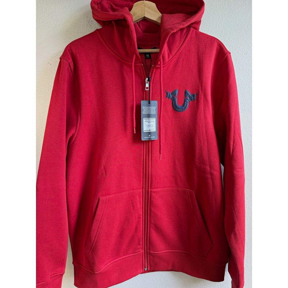 NWT True Religion MF GOOD MF Good Full Zip Hoodie Red Graphic Print Men's Size L